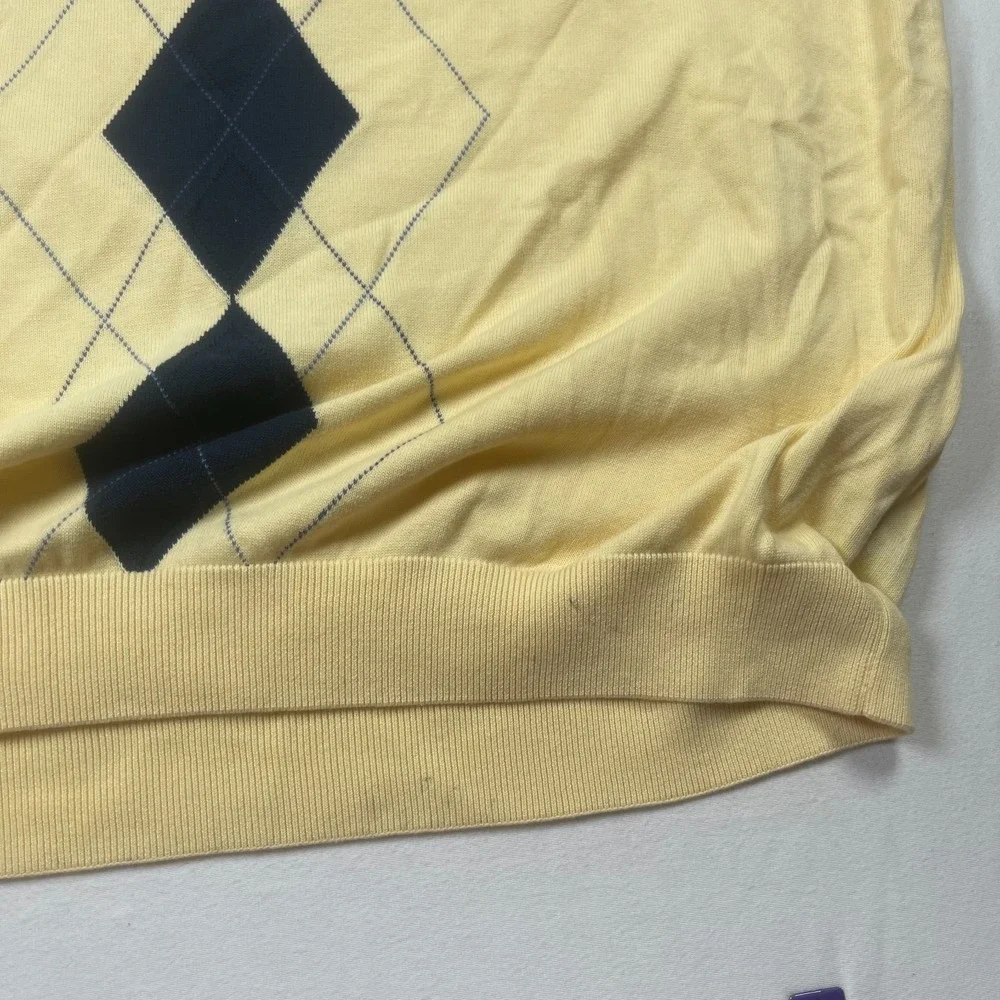 Roundtree & Yorke Sweater Men's 3XT Yellow Argyle‎ Pattern Knit V-Neck Pullover